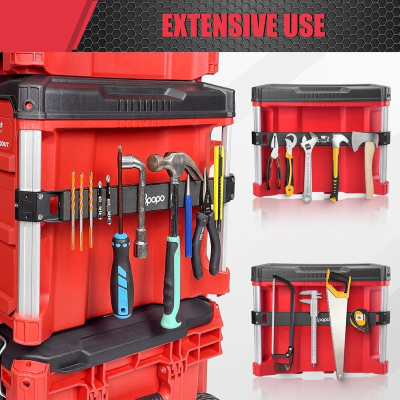 BPOPO Magnetic Bar Mount Fits for Milwaukee Packout Toolbox, Powerful Magnet Tool Holder Strip Work on Packout Rails, Keeping Tools Handy - Image 2